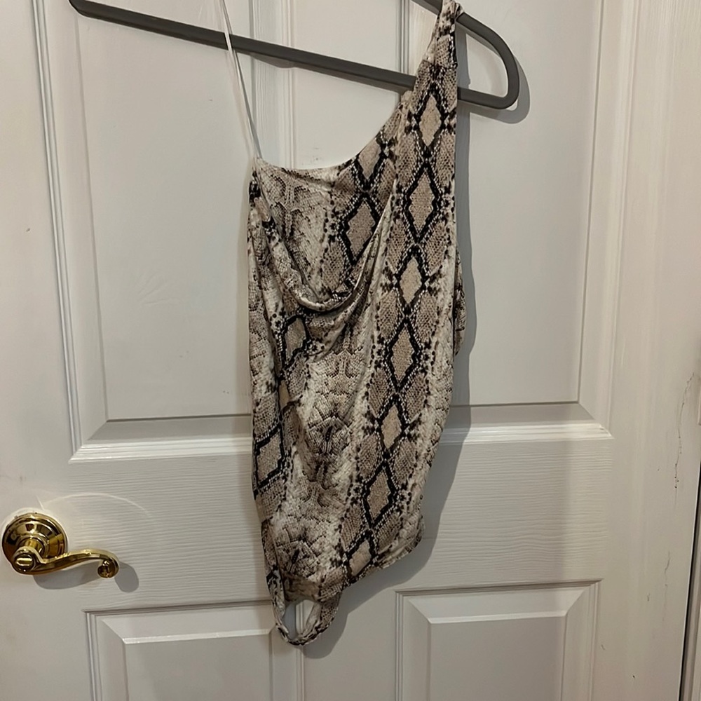 Snakeskin bodysuit one shoulder